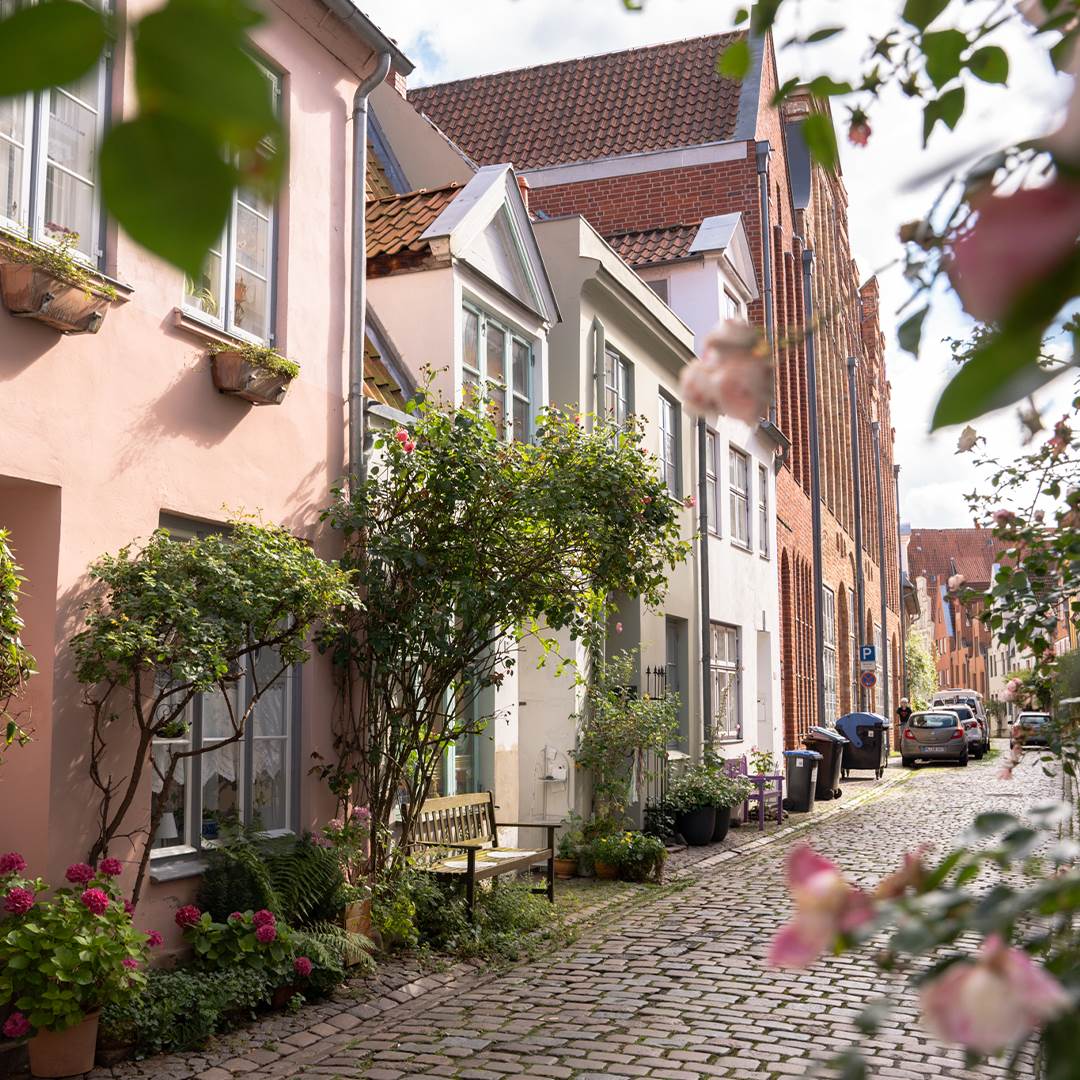 The cobblestone streets of Lübeck old town.